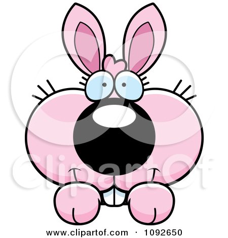Clipart Cute Pink Bunny Looking Over A Surface - Royalty Free Vector Illustration by Cory Thoman