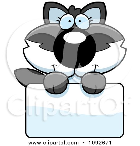 Clipart Cute Baby Wolf Holding A Blank Sign - Royalty Free Vector Illustration by Cory Thoman