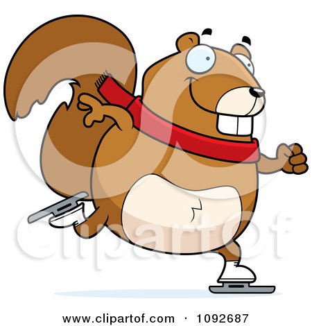 Clipart Chubby Squirrel Ice Skating - Royalty Free Vector Illustration by Cory Thoman