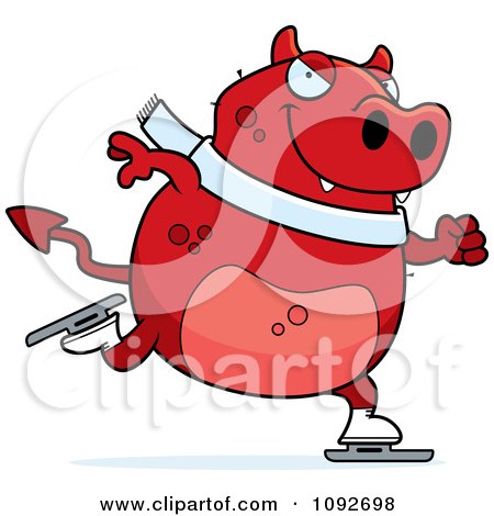 Clipart Chubby Devil Ice Skating - Royalty Free Vector Illustration by Cory Thoman