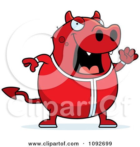 Clipart Chubby Devil Waving In His Pajamas - Royalty Free Vector Illustration by Cory Thoman