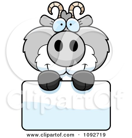 Clipart Cute Gray Goat Holding A Sign - Royalty Free Vector Illustration by Cory Thoman