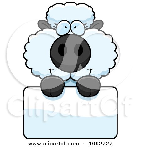 Clipart Cute Baby Sheep Holding A Blank Sign - Royalty Free Vector Illustration by Cory Thoman
