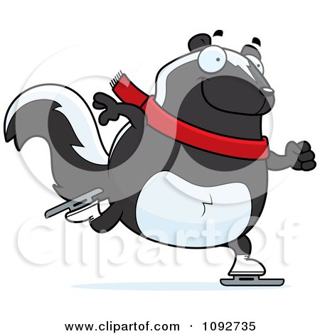 Clipart Chubby Skunk Ice Skating - Royalty Free Vector Illustration by Cory Thoman