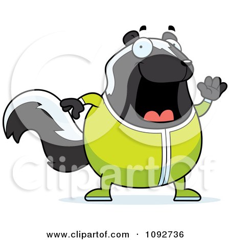 Clipart Chubby Skunk Waving In Pajamas - Royalty Free Vector Illustration by Cory Thoman