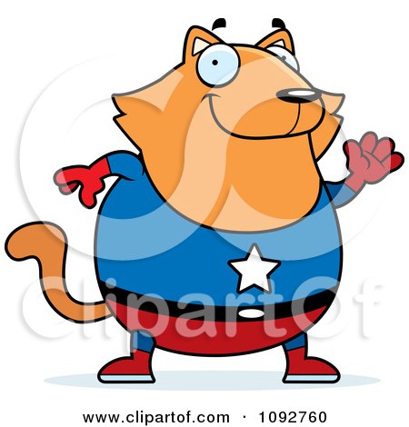 Clipart Chubby Super Orange Cat Waving - Royalty Free Vector Illustration by Cory Thoman