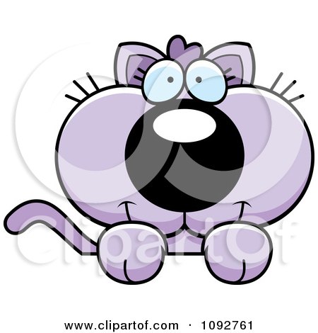 Clipart Cute Purple Kitten Looking Over A Surface - Royalty Free Vector Illustration by Cory Thoman