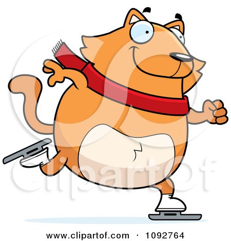 Clipart Chubby Orange Cat Ice Skating - Royalty Free Vector Illustration by Cory Thoman