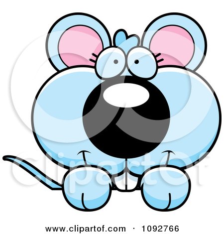 Clipart Cute Blue Mouse Looking Over A Surface - Royalty Free Vector Illustration by Cory Thoman