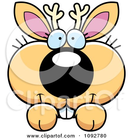 Clipart Cute Jackalope Looking Over A Surface - Royalty Free Vector Illustration by Cory Thoman