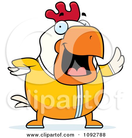 Clipart Chubby Rooster Waving In Pajamas  - Royalty Free Vector Illustration by Cory Thoman