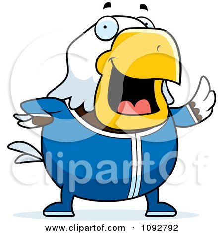 Clipart Chubby Bald Eagle Waving In Pajamas - Royalty Free Vector Illustration by Cory Thoman