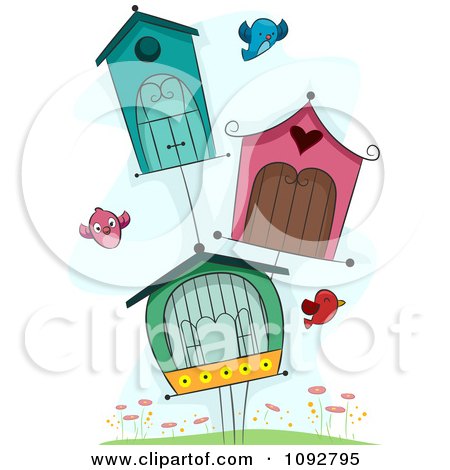 Clipart Birds Flying By Houses - Royalty Free Vector Illustration by BNP Design Studio