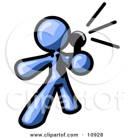 Blue Man Holding a Megaphone and Making an Announcement Clipart Illustration by Leo Blanchette