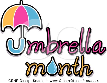 Clipart Colorful Parasol And Umbrella Month Text - Royalty Free Vector Illustration by BNP Design Studio