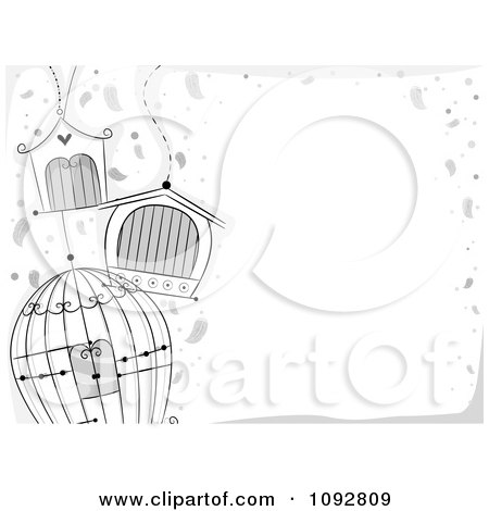 Clipart Border Of Grayscale Bird Cages And Copyspace - Royalty Free Vector Illustration by BNP Design Studio