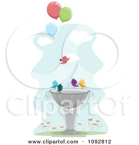 Clipart Birds With Balloons At A Bath - Royalty Free Vector Illustration by BNP Design Studio
