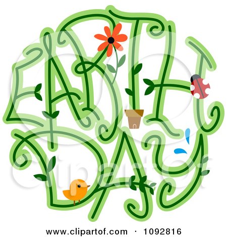 Clipart Earth Day Spelled With Vines A Bird Flower And Ladybug - Royalty Free Vector Illustration by BNP Design Studio
