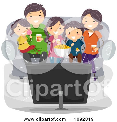 Clipart Happy Family Watching TV At Home - Royalty Free Vector Illustration by BNP Design Studio