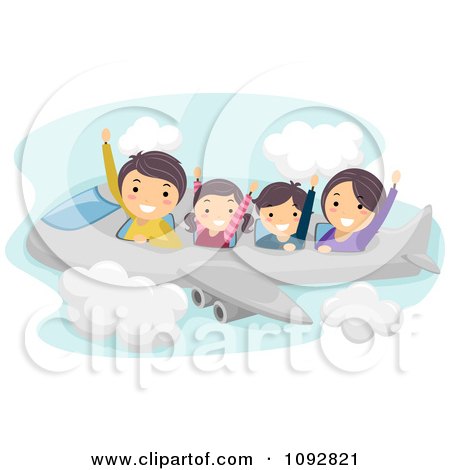 Clipart Happy Caucasian Family Flying On An Airplane - Royalty Free Vector Illustration by BNP Design Studio