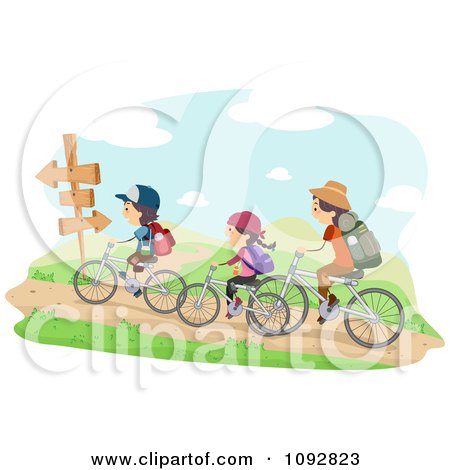 Clipart Family Biking On Trails - Royalty Free Vector Illustration by BNP Design Studio