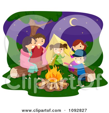 Clipart Happy Family Playing Around A Camp Fire - Royalty Free Vector Illustration by BNP Design Studio