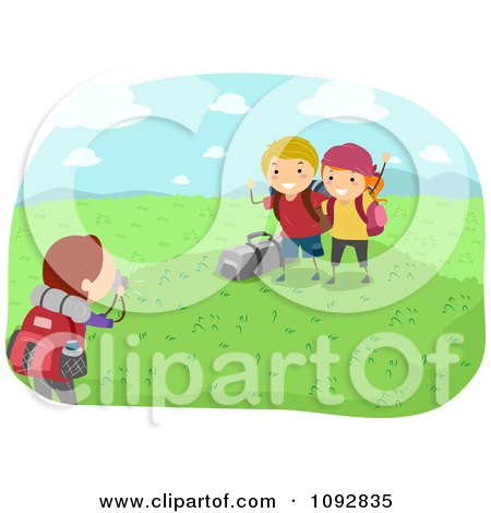 Clipart Summer Camp Kids Posing For Outdoor Photos - Royalty Free Vector Illustration by BNP Design Studio