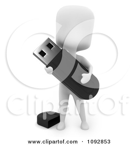 Clipart 3d Ivory Person Holding A Flash Drive - Royalty Free CGI Illustration by BNP Design Studio
