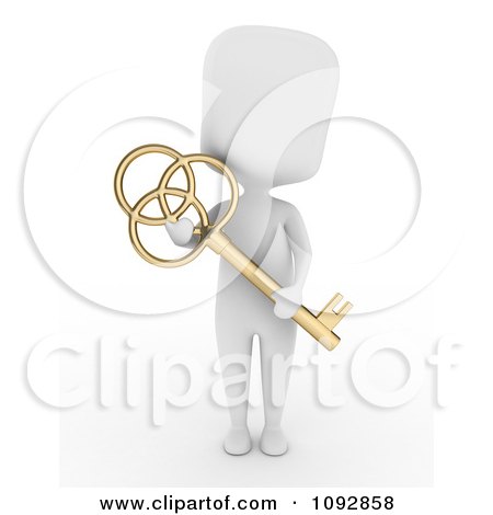 Clipart 3d Ivory Person Holding A Gold Skeleton Key - Royalty Free CGI Illustration by BNP Design Studio