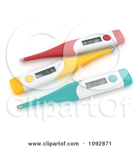 Clipart 3d Red Yellow And Turquoise Digital Thermometers - Royalty Free CGI Illustration by BNP Design Studio