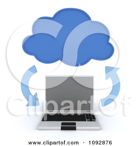 Clipart 3d Data Cloud Over A Laptop Computer With Arrows - Royalty Free CGI Illustration by BNP Design Studio
