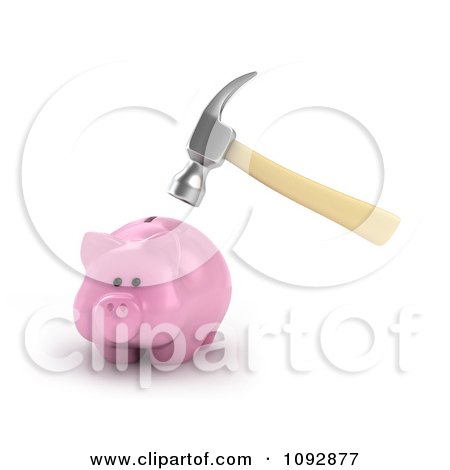 Clipart 3d Hammer Hovered Above A Piggy Bank - Royalty Free CGI Illustration by BNP Design Studio