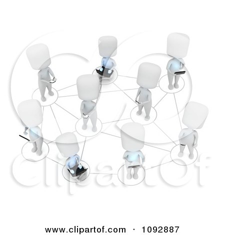 Clipart 3d Ivory People Connecting On A Social Network With Smart Phones And Laptops - Royalty Free CGI Illustration by BNP Design Studio