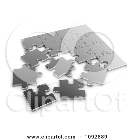 Clipart 3d Silver Jigsaw Puzzle - Royalty Free CGI Illustration by BNP Design Studio