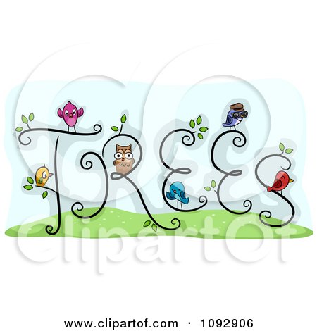Clipart The Word TREES With Birds - Royalty Free Vector Illustration by BNP Design Studio