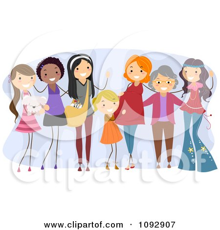 Clipart Girls Ladies And Women Standing Togethe - Royalty Free Vector Illustration by BNP Design Studio