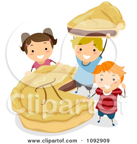 Clipart Happy Kids With A Pi Pie - Royalty Free Vector Illustration by BNP Design Studio