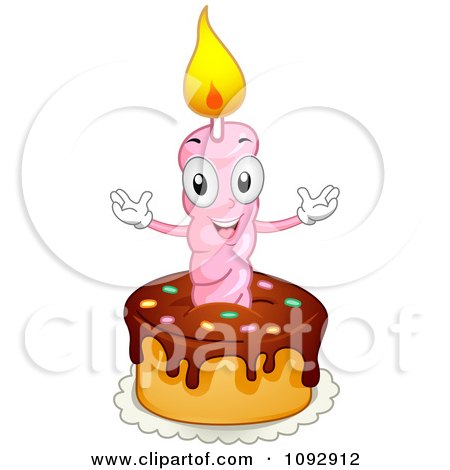 Clipart Happy First Birthday Candle On A Cake - Royalty Free Vector Illustration by BNP Design Studio