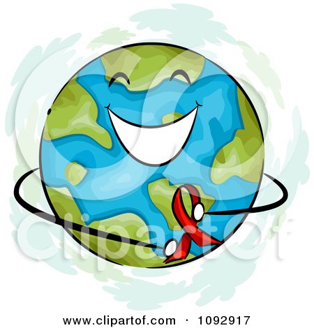 Clipart Happy Earth Holding A Red Aids Awareness Ribbon - Royalty Free Vector Illustration by BNP Design Studio