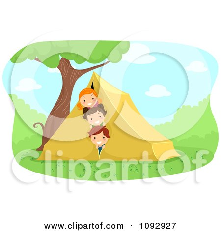 Clipart Summer Camp Kids Peeking Out Of A Tent - Royalty Free Vector Illustration by BNP Design Studio