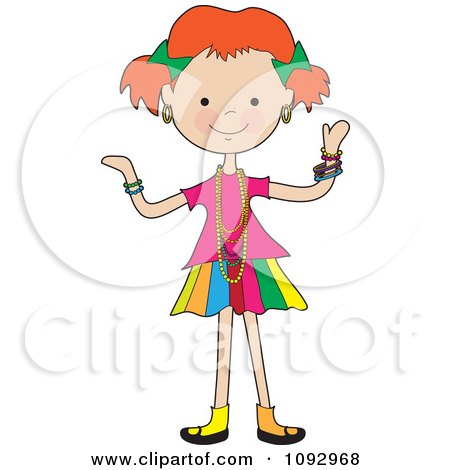 Clipart Happy Red Haired Girl Wearing A Lot Of Jewelery - Royalty Free Vector Illustration by Maria Bell