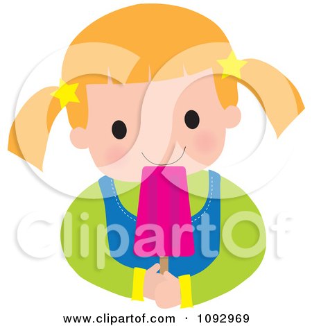 Clipart Girl Eating A Pink Popsicle - Royalty Free Vector Illustration by Maria Bell