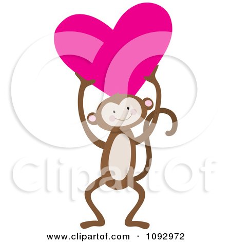 Clipart Cute Monkey Holding A Heart - Royalty Free Vector Illustration by Maria Bell