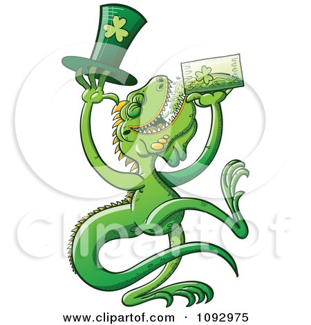 Clipart St Patricks Day Iguana Drinking Green Beer - Royalty Free Vector Illustration by Zooco