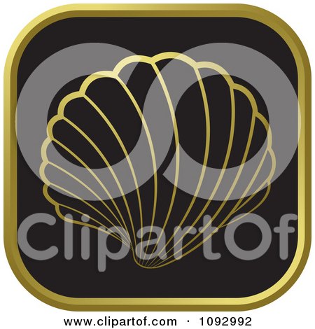 Clipart Gold And Black Scallop Sea Shell Over A Rounded Square - Royalty Free Vector Illustration by Lal Perera