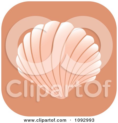 Clipart Pink Scallop Sea Shell Over A Rounded Square - Royalty Free Vector Illustration by Lal Perera