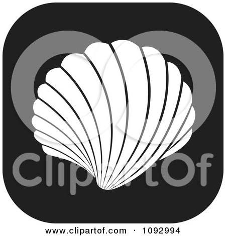Clipart Black And White Scallop Sea Shell Over A Rounded Square - Royalty Free Vector Illustration by Lal Perera