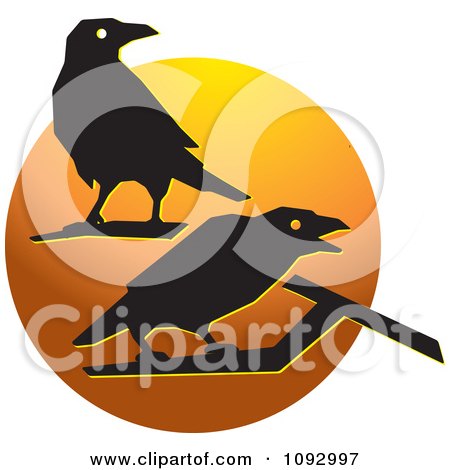 Clipart Silhouetted Crows Over An Orange Circle - Royalty Free Vector Illustration by Lal Perera