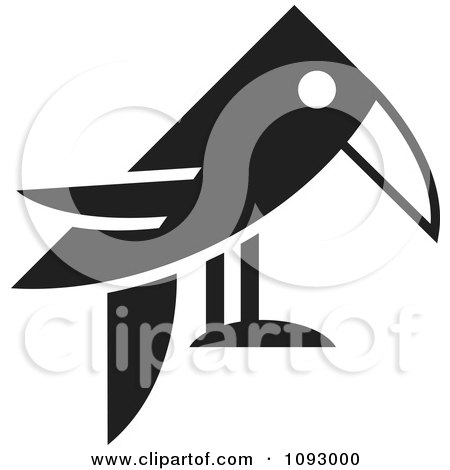 Clipart Black And White Raven Facing Right - Royalty Free Vector Illustration by Lal Perera