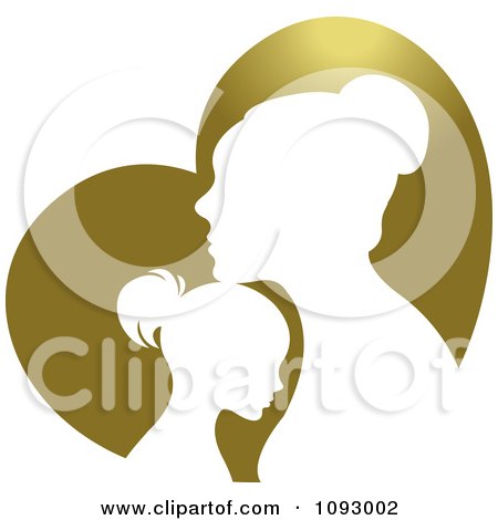 Clipart Silhouetted Mother And Daughter Over A Gold Heart - Royalty Free Vector Illustration by Lal Perera